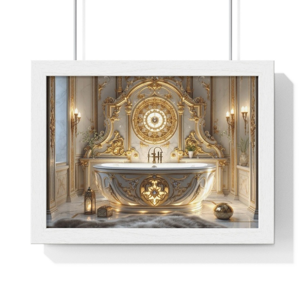Luxurious Gold and White Royal Bathtub Wall Bathroom Wall Art